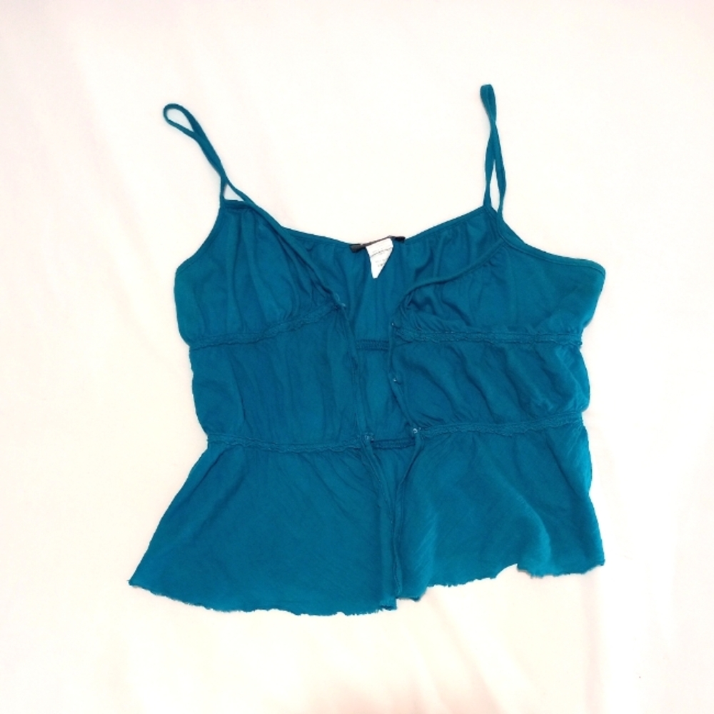 Dark Turquoise Button Down Spaghetti Tops Size Large